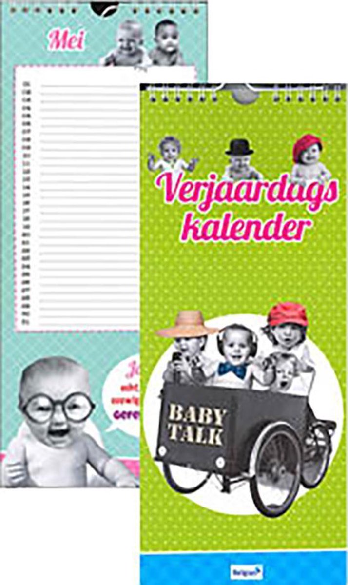 Verjaardagskalender - Babytalk - Ophangbaar - Ansichtkaart - 14,5 x 34,5 x 1 cm