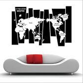 Vwist Muursticker Wereldkaart - Inclusief Achtergrond - Zwart - 105 x 75 CM