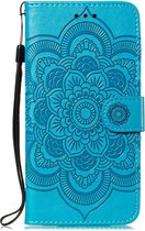 Bloemen Book Case - Motorola Moto E6 Plus Hoesje - Blauw