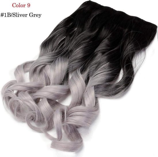 Clip In Hair Extensions Balayage 1b/silver zwart zilver 55cm 140gram  100%premium... | bol.com
