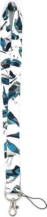 Keycords - stevig keycord birds turquoise l - lanyard - sleutelhanger - sleutelkoord - vogels - Merkloos