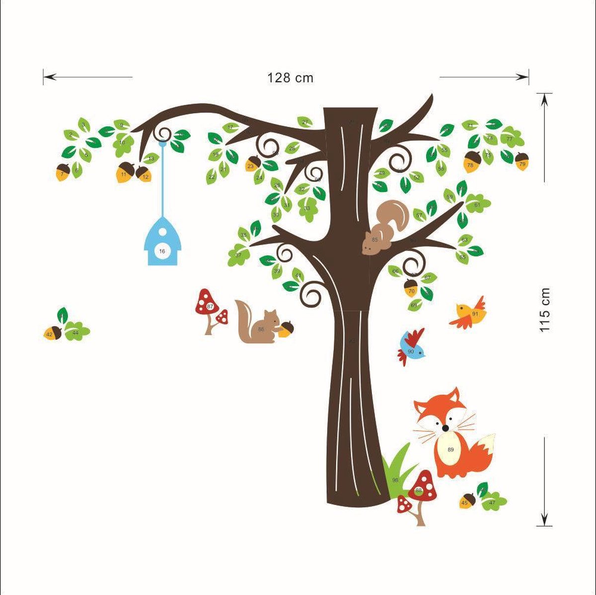Vwist Muursticker XXL Boom - Dieren - Kinderkamer - 128 x 115 CM