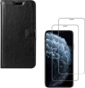 iPhone X / XS - Bookcase zwart - portemonee hoesje + 2X Tempered Glass Screenprotector