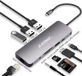 A-KONIC© 9 in 1 USB C naar HDMI (4K) HUB, Ethernet RJ45, 3x USB 3.0 (thunderbolt), Usb-C, Jack 3.5mm, micro / sd kaartlezer  - Spacegrey
