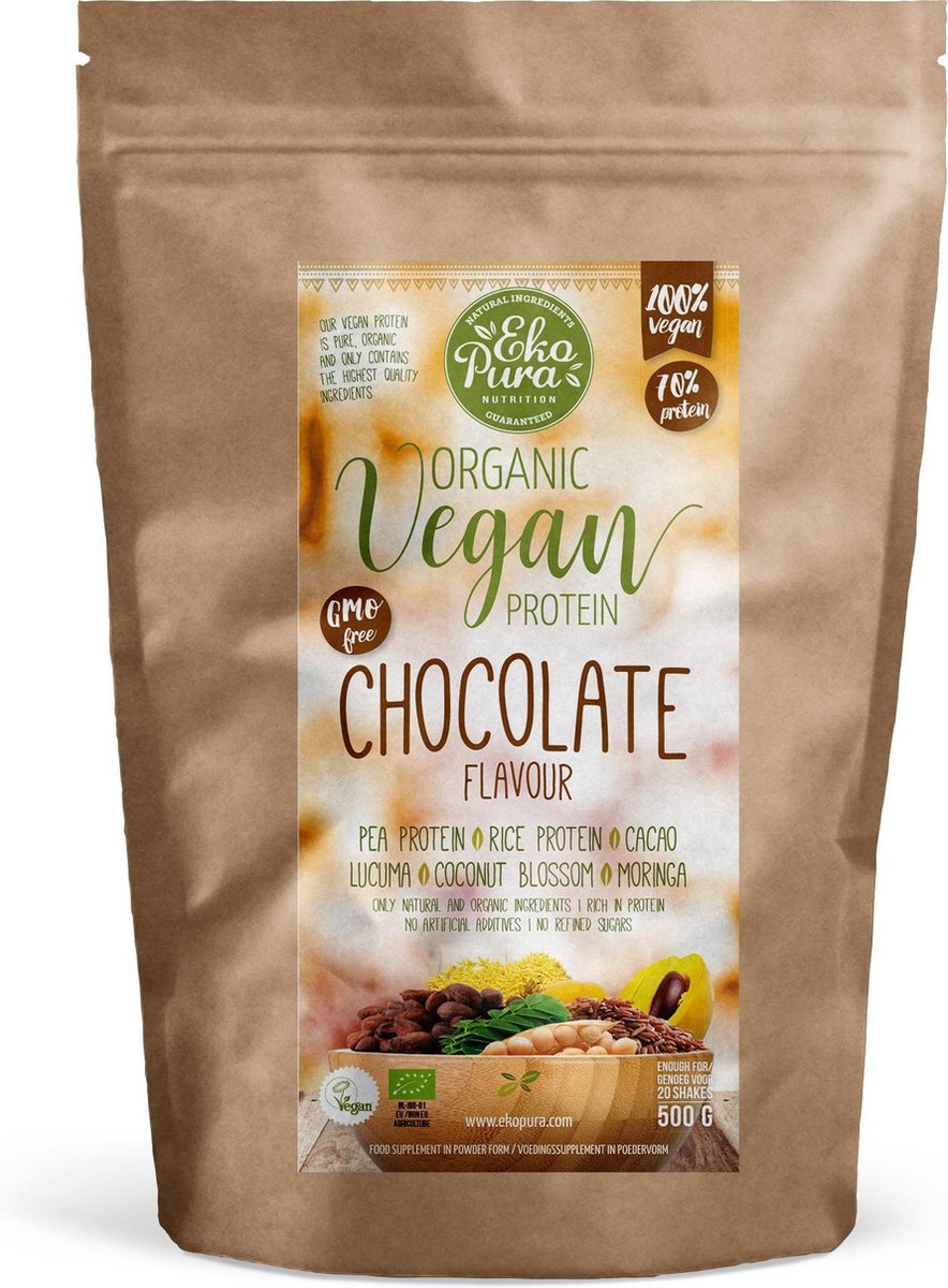 Ekopura Natural Vegan Protein - Chocolate (plantaardig eiwitpoeder) 500g