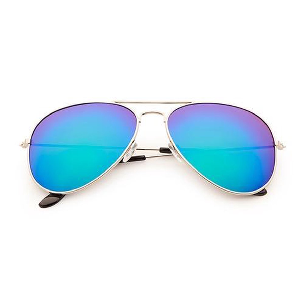 Freaky Glasses® – Piloten Bril - Festival Bril – Rave Zonnebril – Dames – Heren - Zilver - Blauw Groene Spiegellenzen