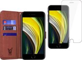 iPhone SE 2020 Hoesje - iPhone SE 2022 Hoesje - iPhone 8 Hoesje - iPhone 7 Hoesje - Book Case Leer Wallet Bruin - Screenprotector Glas Screen Protector
