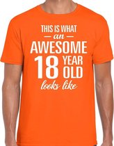 Awesome 18 year / 18 jaar cadeau t-shirt oranje heren S