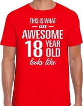 Awesome 18 year - geweldige 18 jaar cadeau t-shirt rood heren -  Verjaardag cadeau L