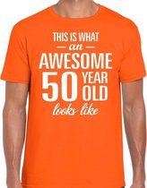 Awesome 50 year - geweldige 50 jaar cadeau t-shirt oranje heren -  Verjaardag cadeau XXL