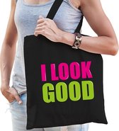 I look good cadeau tas zwart voor dames cadeau katoenen tas zwart voor dames - kado tas / tasje / shopper