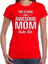 Awesome Mom tekst t-shirt rood dames M