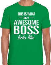Awesome Boss tekst t-shirt groen heren - heren fun tekst shirt groen XXL
