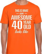 Awesome 40 year / 40 jaar cadeau t-shirt oranje heren XL