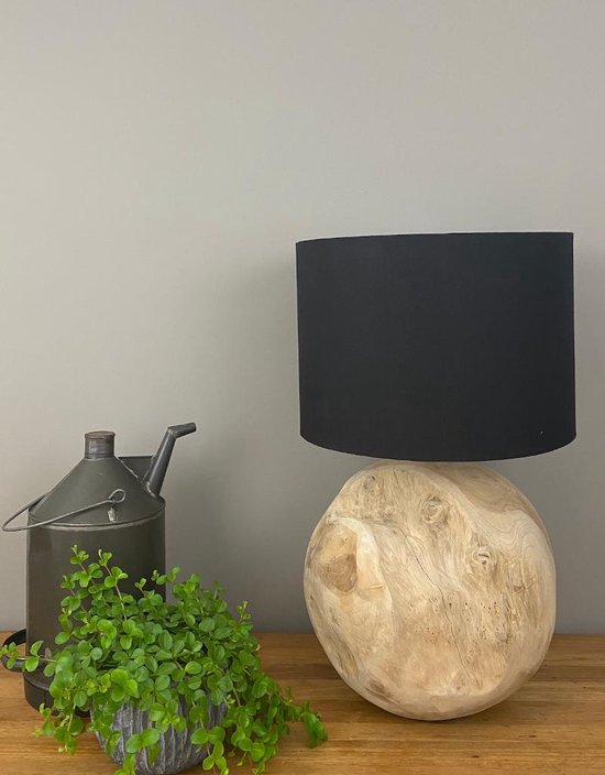 Stoere landelijke houten lamp Oliver Tafellamp Teak bal massief met ronde... | bol.com