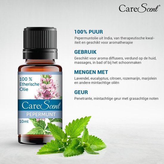 CareScent Pepermunt Etherische Olie - Aromatherapie - Essentiële Olie - Geur voor Aroma Diffusers - 10 ml