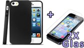 iPhone 5C Hoesje - Siliconen Back Cover & 2X Glazen Screenprotector - Zwart