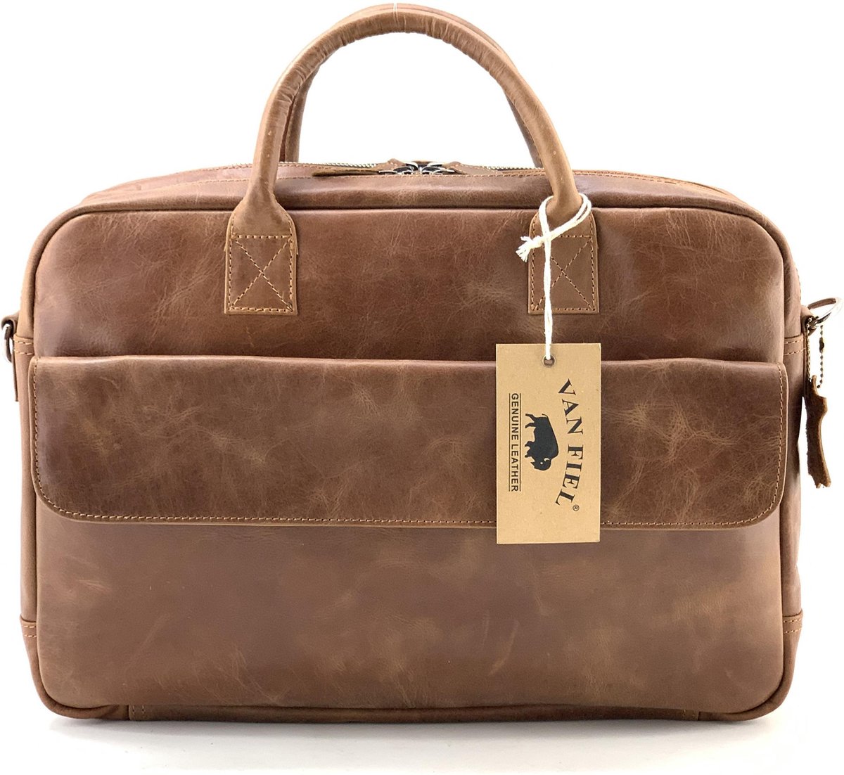 Van Fiel Carvano lederen Laptoptas t/m 17 inch cognac