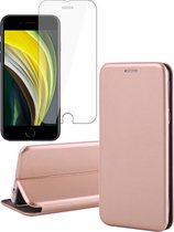 iPhone SE 2020 Hoesje - iPhone SE 2022 Hoesje - iPhone 8 Hoesje - iPhone 7 Hoesje - Book Case Slim Wallet Roségoud - Screenprotector Glas Screen Protector