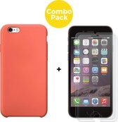 iPhone 6 en 6s Telefoonhoesje  met 2 x Screenprotector | Siliconen Soft Touch Smartphone Case Back Cover  | Gehard Beschermglas | Oranje