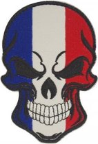 Militaire patch embleem skull / doodshoofd in de kleuren Franse vlag met velcro