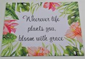 Wherever life plants you, bloom with grace' botanical quote kaart - 2 stuks