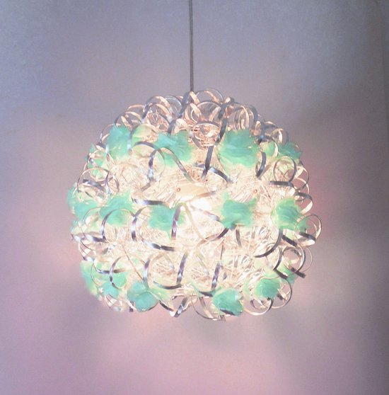Funnylight Vrolijk zilver aluminium design hanglamp met zacht groene pastel  bloemen... | bol.com