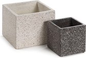 Kave Home - Bransc set van 2 vierkante zwart-witte terrazzo plantenbakken