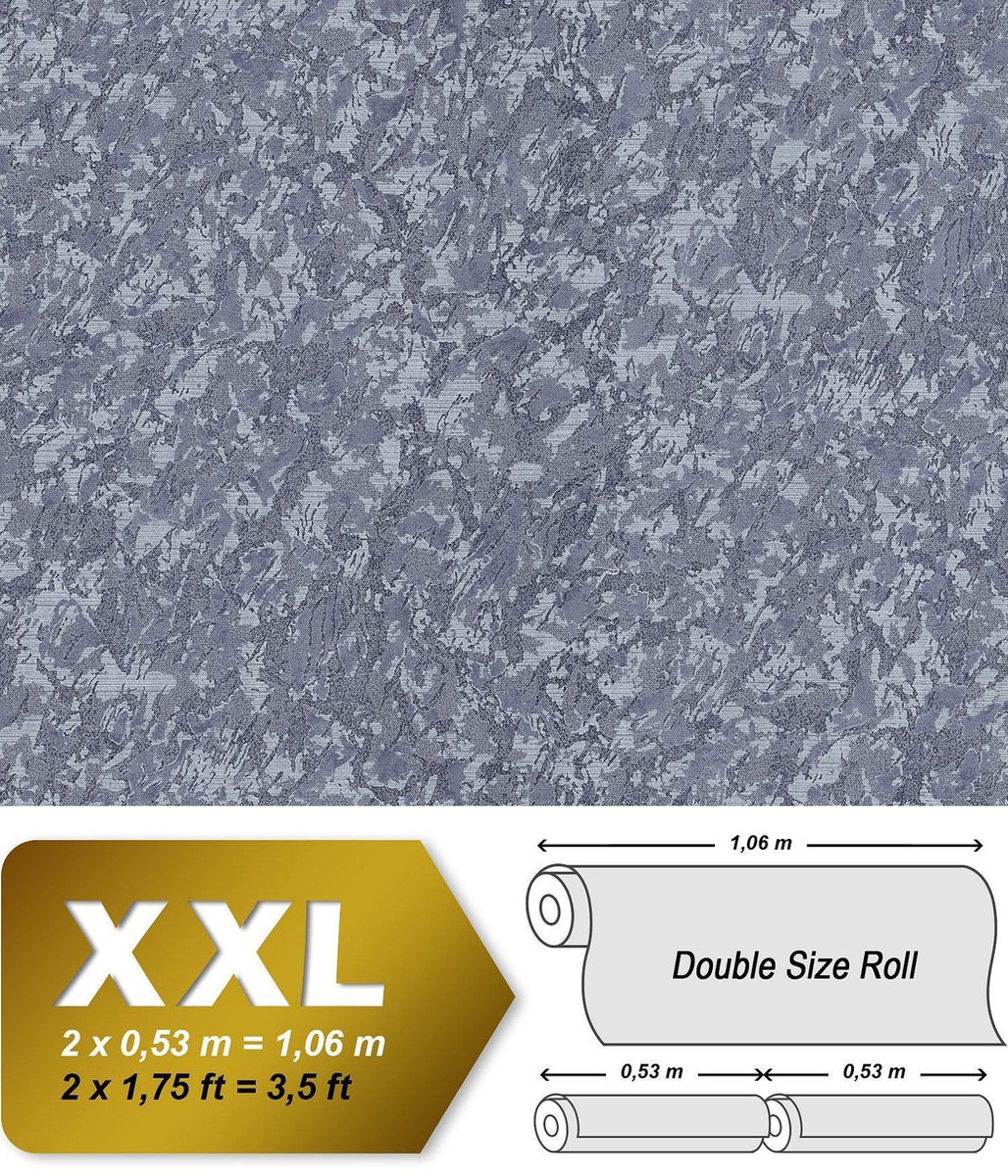 Uni kleuren behang EDEM 9076-27 vliesbehang gestempeld in spachtelputz look en metallic effect grijs duifblauw blauwgrijs 10,65 m2