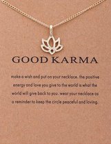 Kaart Good Karma - gelukskaart - sieraad per post - geluksketting - wenskaart met ketting - cadeau per post - kerstkaart