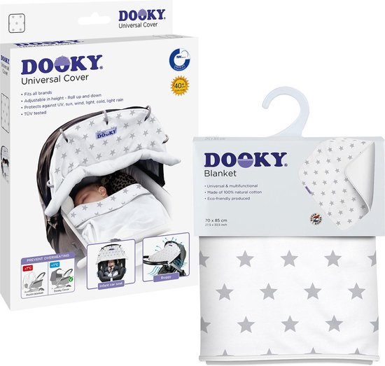 Dooky Combi Pack Cover Design & Blanket Silver Stars