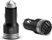 Sinji Universele Autolader - 2 USB Poorten - 12V 2.1A & 1.0A - Veiligheidshamer/Ruitenbreker - Zwart