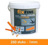 Fixfine - Starter Set - 250 stuks - Tegel Levelling Systeem - Tegel Nivelleersysteem – 1mm - PRO - 250 clips + 250 wiggen + tang