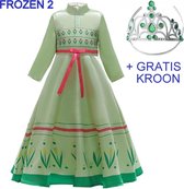 Anna jurk groen 104-110 (110) + GRATIS kroon Prinsessen jurk verkleedkleding