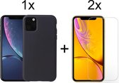 iPhone 11 Pro Max hoesje zwart siliconen case cover - 2x iPhone 11 Pro Max Screen Protector