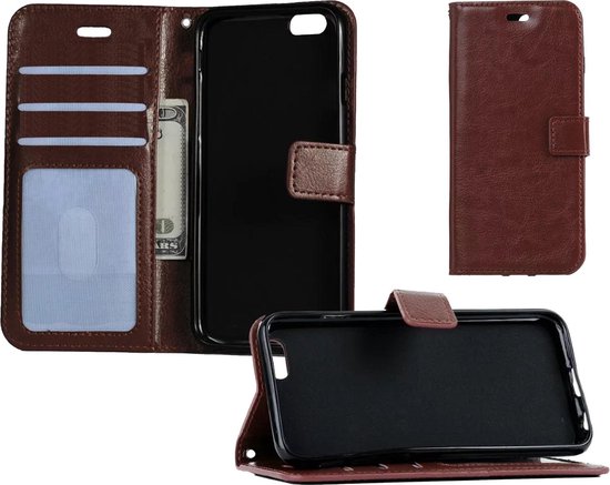 Hoes voor iPhone 5/5s/5SE Hoesje Wallet Case Flip Hoes Leer Look Bruin | bol.com