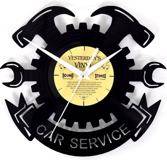 LP wandklok garage - Vinyl - Klok - Car Service - 26 CM