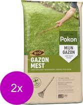 Pokon Bio Gazonmest - 2 x 16,8kg - Mest  - Geschikt voor 2 x 250m² - 120 dagen biologische voeding - Voordeelverpakking