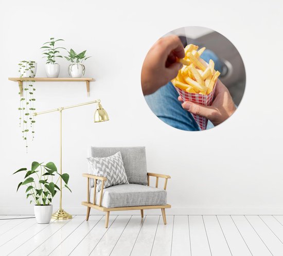 Sachet de frites | Décoration murale | Plexiglas rond | 100 cm x 100 cm | Peinture | Photo sur plexiglas
