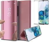 Samsung S20 Plus Hoesje en Samsung S20 Plus Screenprotector - Samsung Galaxy S20 Plus Hoesje Book Case Spiegel + Screenprotector Full - Roségoud