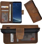 Samsung Galaxy S8 hoesje Echt Leder Cover Antiek Bruin Bookcase Hoes Pearlycase
