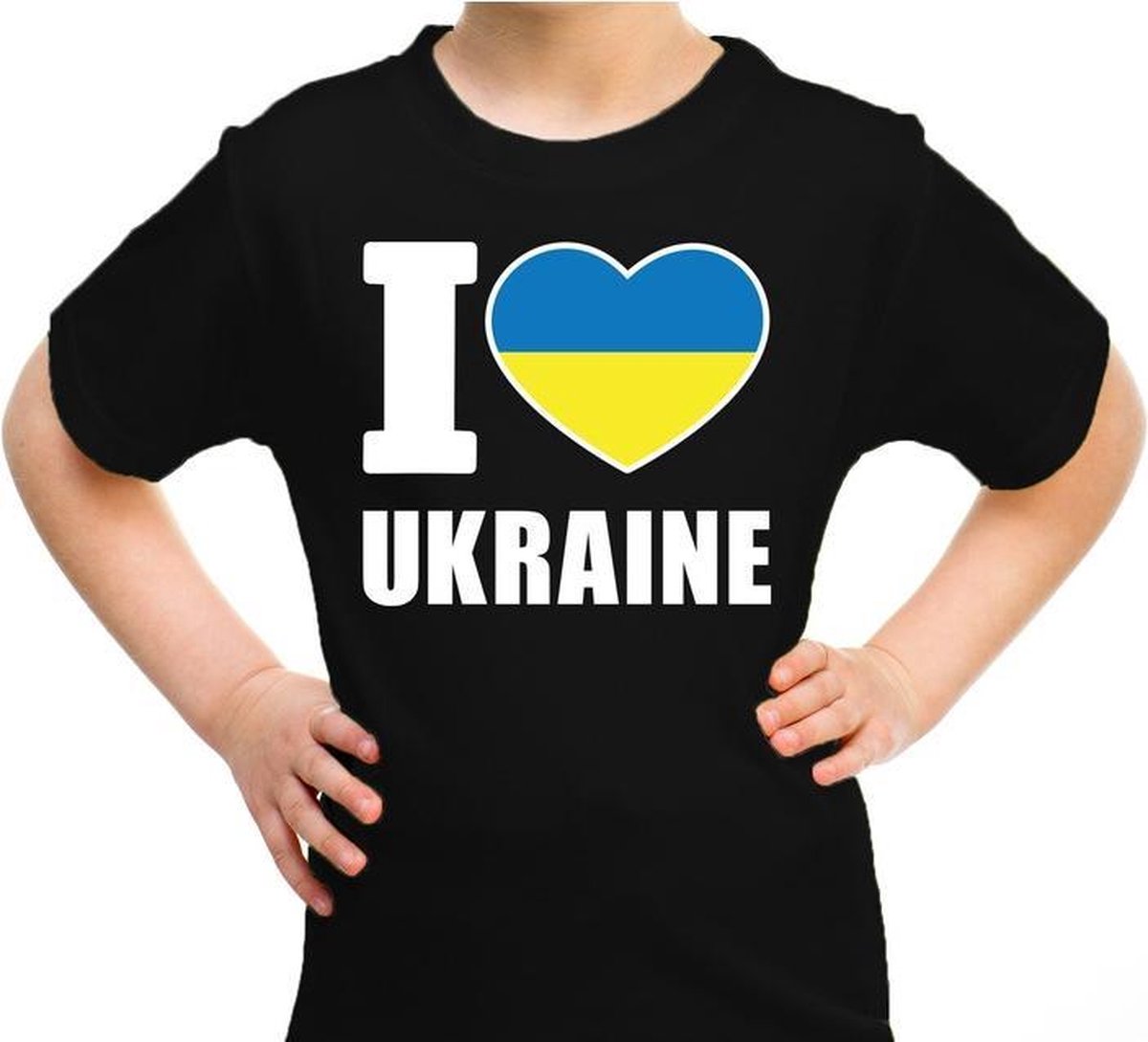 Afbeelding van product Bellatio Decorations  I love Ukraine t-shirt zwart voor kids - Oekraine landen shirt - Oekraiens supporters kleding 122/128  - maat 122/128
