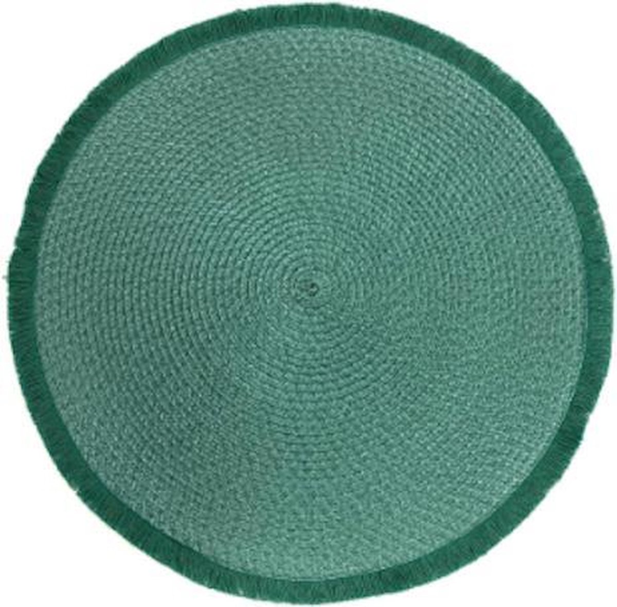 Luxe gevlochten placemat rond met franjes - ∅ 40 cm - polypropyleen – kunststof - blauw - groen