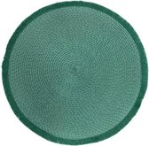 Luxe gevlochten placemat rond met franjes - ∅ 40 cm - polypropyleen – kunststof - blauw - groen