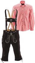 Lederhosen set | Top Kwaliteit | Lederhosen set A (bruine broek + rood overhemd), M, 56