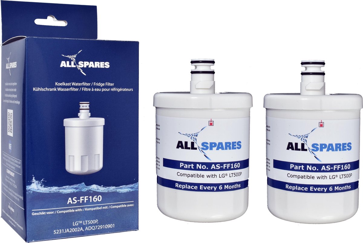 AllSpares Waterfilter (2x) voor koelkasten geschikt voor LG LT500P / 5231JA2002A / ADQ72910901 / ADQ72910907