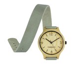 Dames horloge bamboe hout I Twist double grijs leren band I TiMEBOO ®