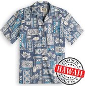 Hawaii Shirt - Blouse - Hemd "Tapa Blauw" - 100% Katoen - Aloha Shirt - Heren - Made in Hawaii Maat L