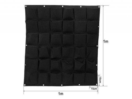 Verticale tuin met 36 grote vakken - 100cm x 100cm - verticale tuin - zwart - groene wand - groene muur - verticale moestuin zakken - plantenhanger balkon - plantenbak - plantenzak 1x1 meter Beactiff®