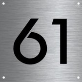 RVS huisnummer 12x12cm nummer 61